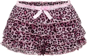 Verdusa Women's Plus Size Y2K Cheetah Print Ruffle Shorts Tiered Layered Low Waist Mesh Mini Shorts