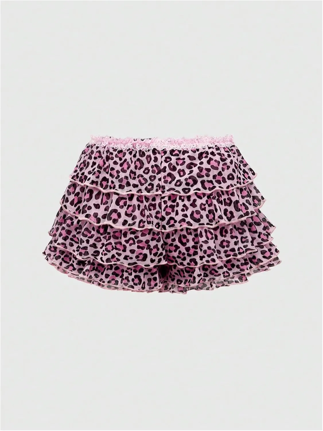 Verdusa Women's Plus Size Y2K Cheetah Print Ruffle Shorts Tiered Layered Low Waist Mesh Mini Shorts