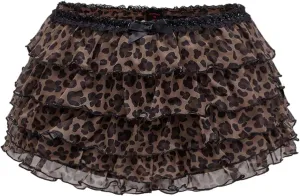 Verdusa Women's Plus Size Y2K Cheetah Print Ruffle Shorts Tiered Layered Low Waist Mesh Mini Shorts