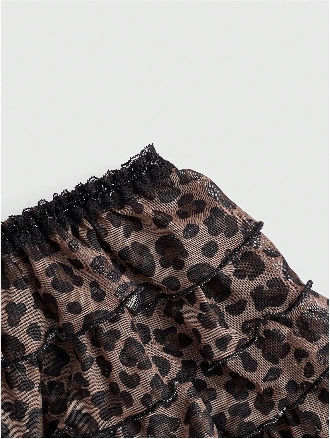 Verdusa Women's Plus Size Y2K Cheetah Print Ruffle Shorts Tiered Layered Low Waist Mesh Mini Shorts