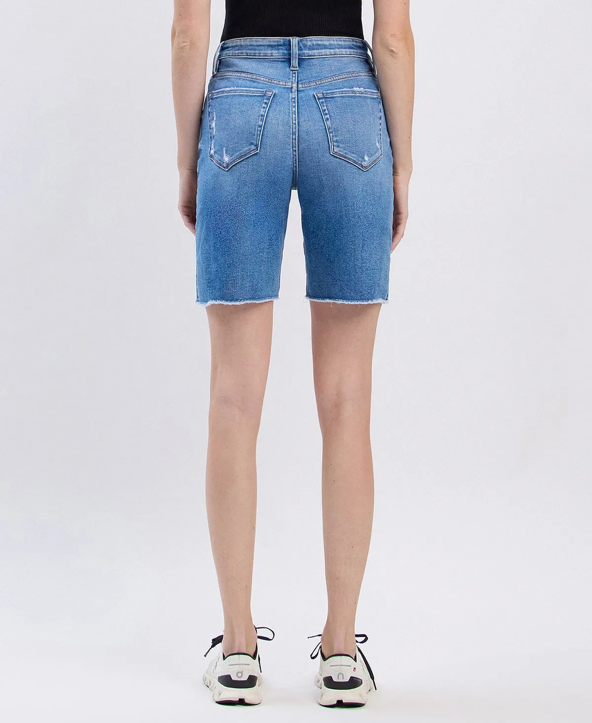 Vervet by Flying Monkey High Rise Raw Hem Bermuda Shorts  Valour