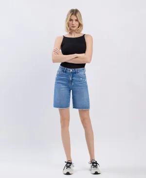 Vervet by Flying Monkey High Rise Raw Hem Bermuda Shorts  Valour