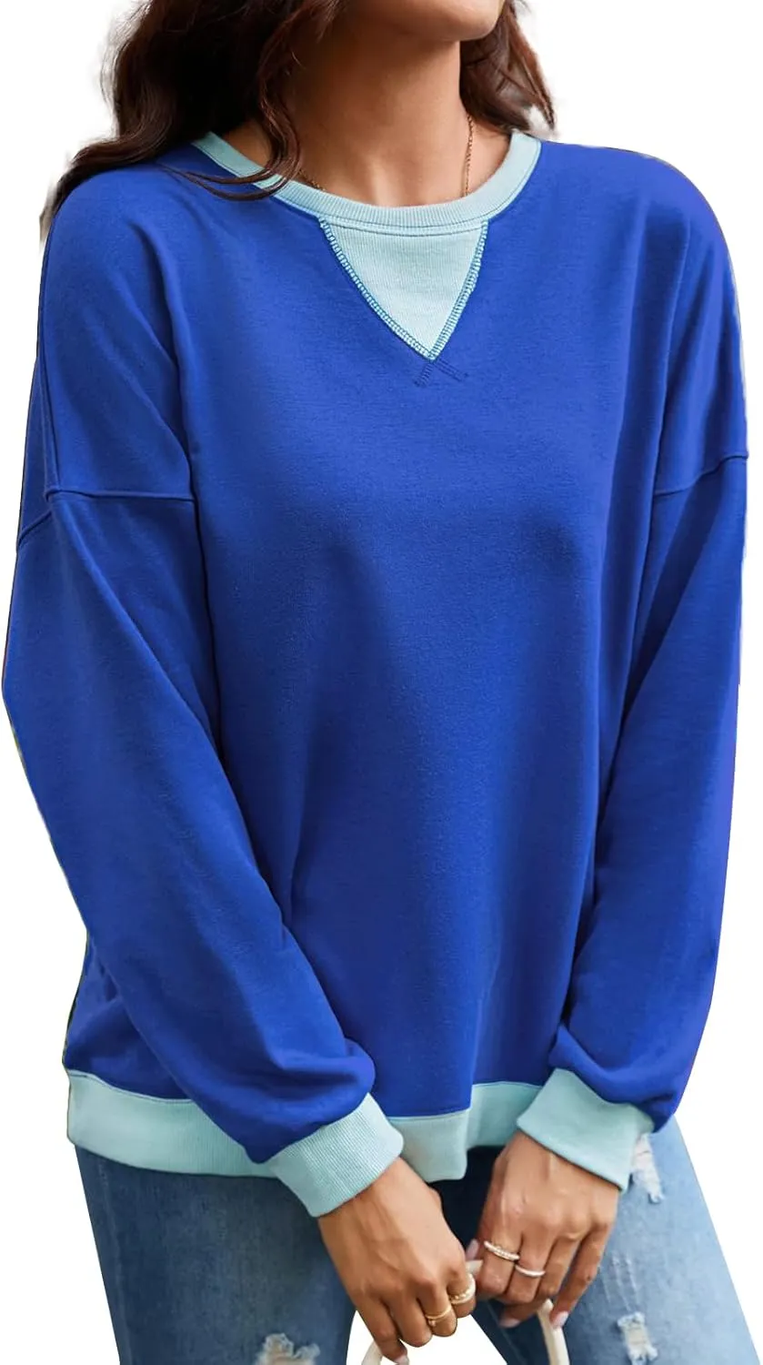 VUTRU Women Striped Oversized Sweatshirt Crewneck Long Sleeve Shirts Hoodies Casual Loose Pullover Top 2024 Fall Clothes