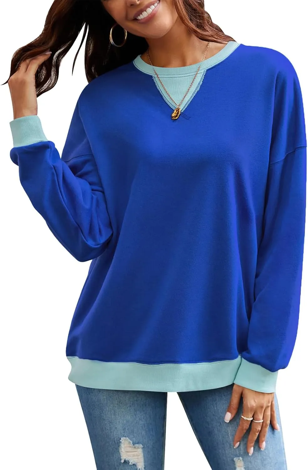 VUTRU Women Striped Oversized Sweatshirt Crewneck Long Sleeve Shirts Hoodies Casual Loose Pullover Top 2024 Fall Clothes