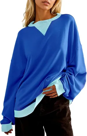 VUTRU Women Striped Oversized Sweatshirt Crewneck Long Sleeve Shirts Hoodies Casual Loose Pullover Top 2024 Fall Clothes