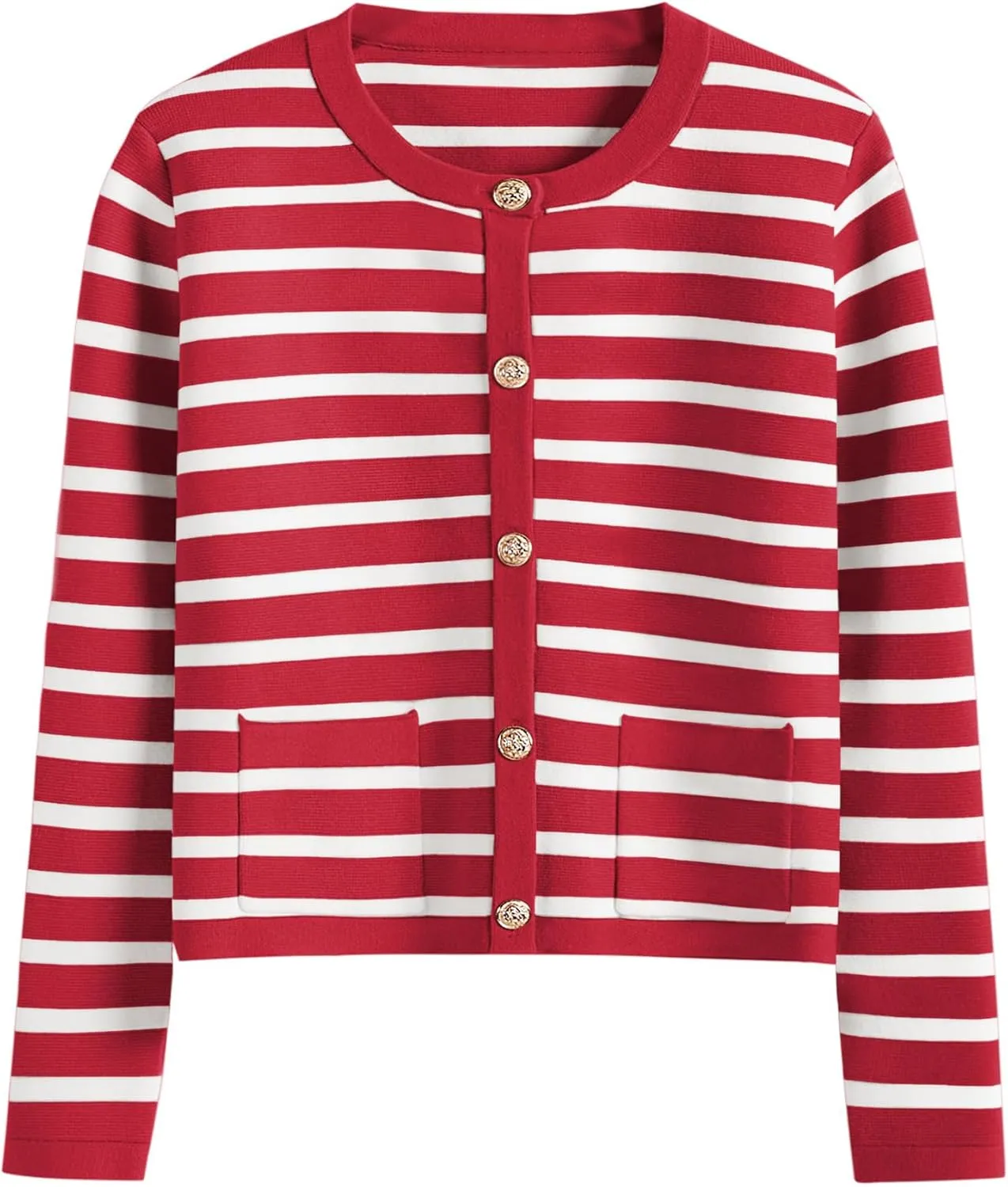 Women Striped Cardigan Sweaters Button Down Cropped Knit Lady Jackets Coat 2024 Fall Outfits Trendy Clothes