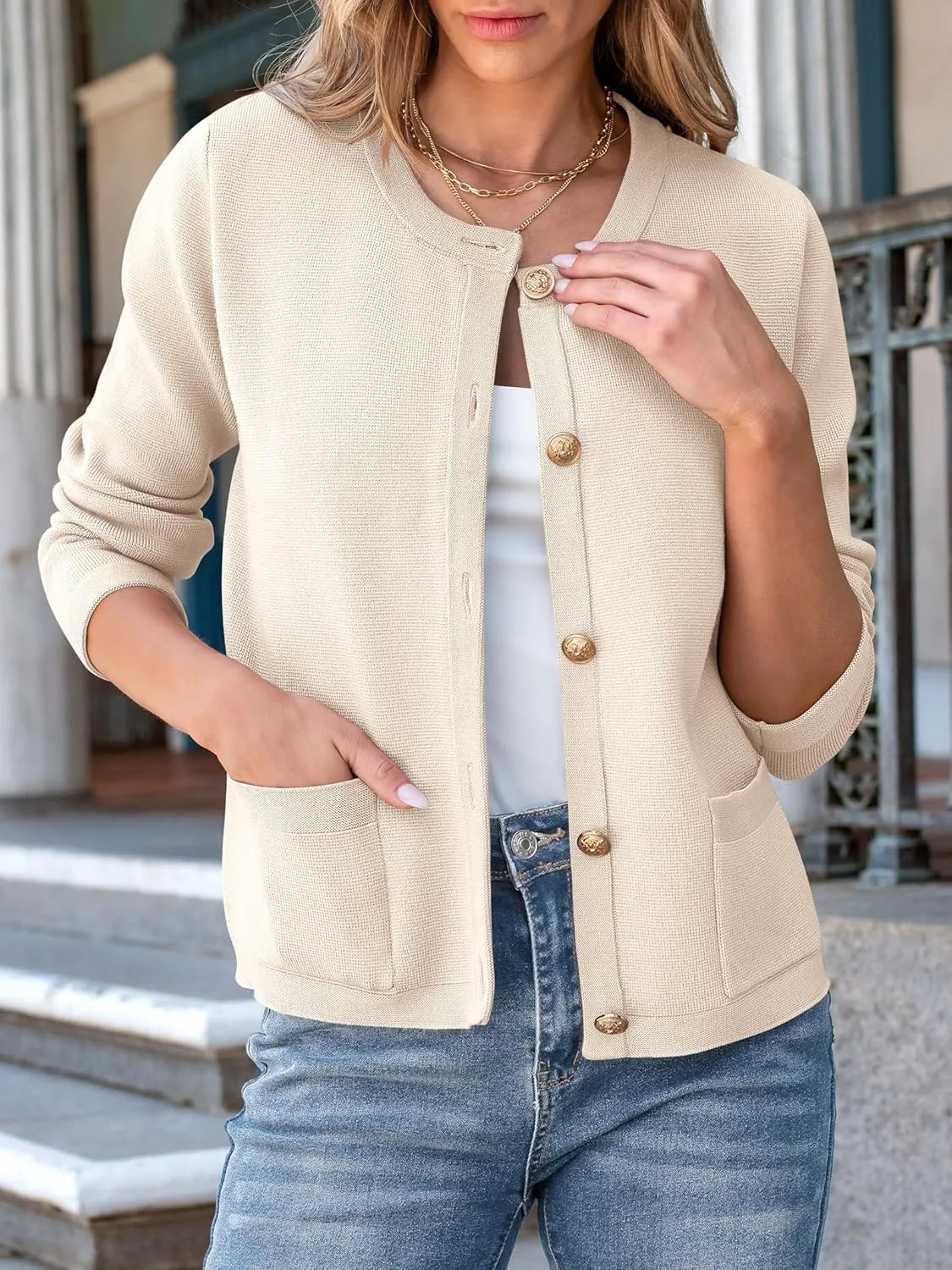 Women Striped Cardigan Sweaters Button Down Cropped Knit Lady Jackets Coat 2024 Fall Outfits Trendy Clothes