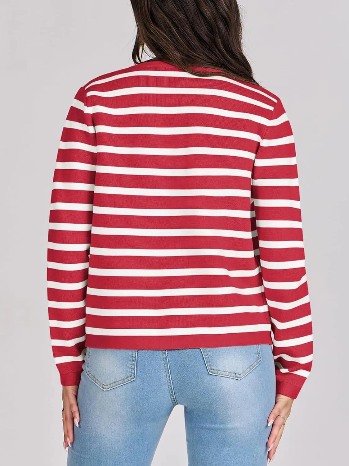Women Striped Cardigan Sweaters Button Down Cropped Knit Lady Jackets Coat 2024 Fall Outfits Trendy Clothes