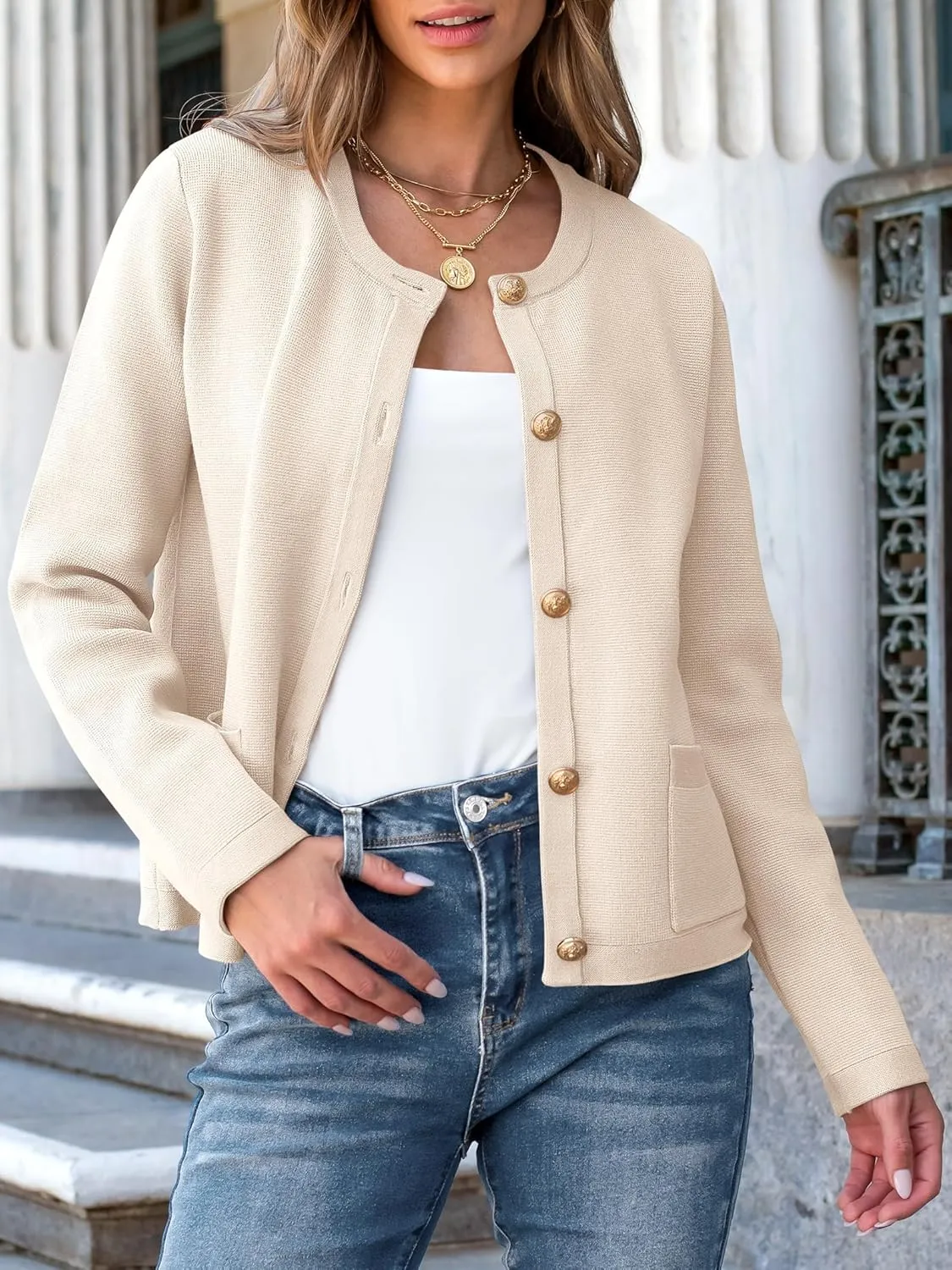 Women Striped Cardigan Sweaters Button Down Cropped Knit Lady Jackets Coat 2024 Fall Outfits Trendy Clothes