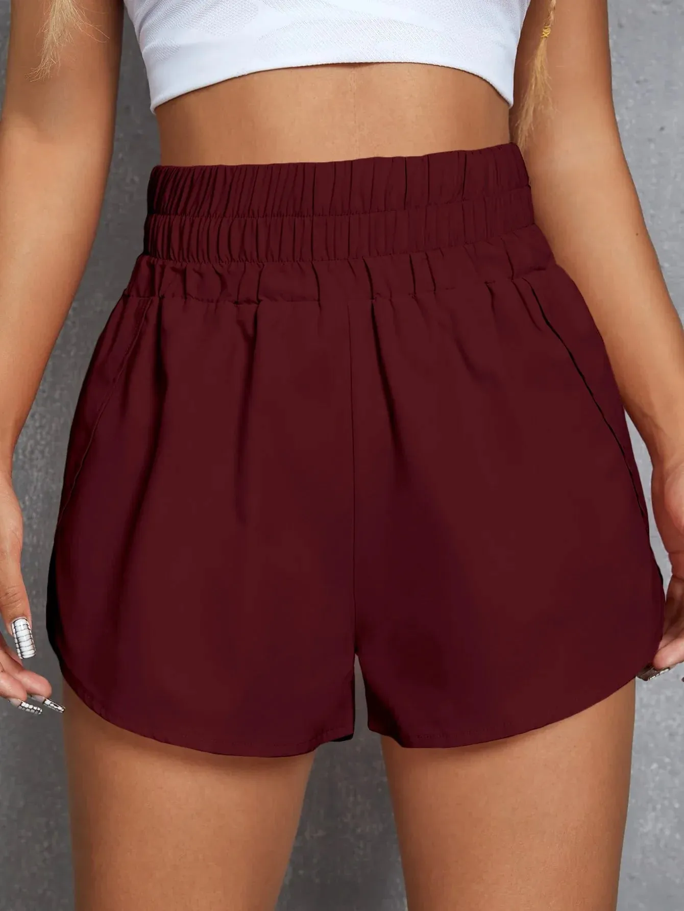 Women Summer Fashion Sports Elastic Waist Casual Solid Color Female Comfortable Short