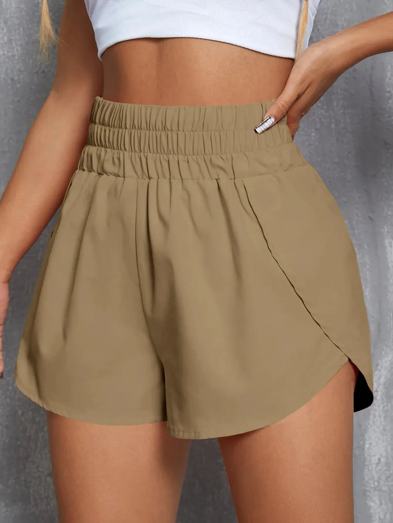 Women Summer Fashion Sports Elastic Waist Casual Solid Color Female Comfortable Short