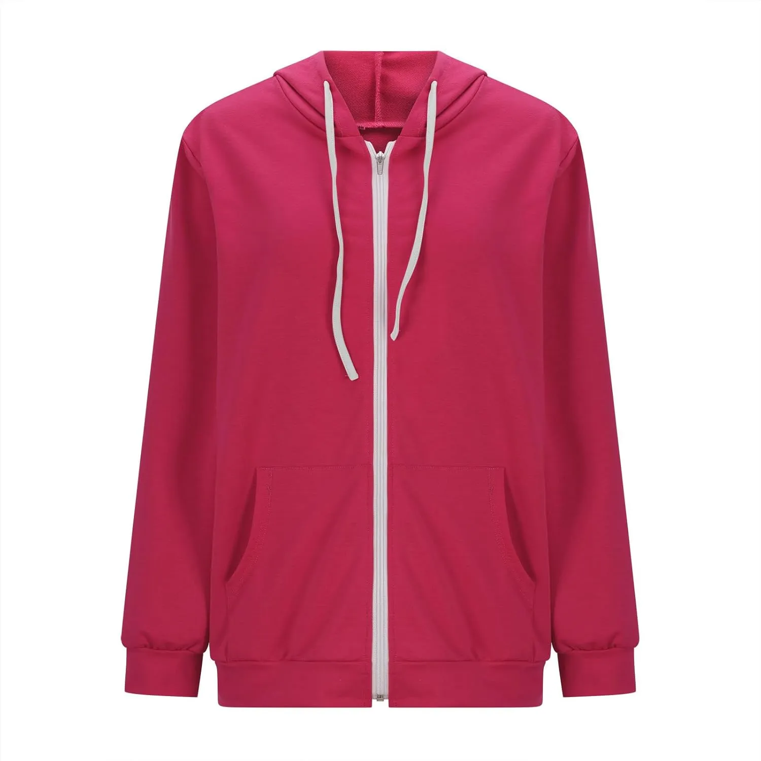 Women Zip Up Hoodies Long Sleeve Hooded Pullover Drawstraing Loose Trendy Sweatshirts with Pocket