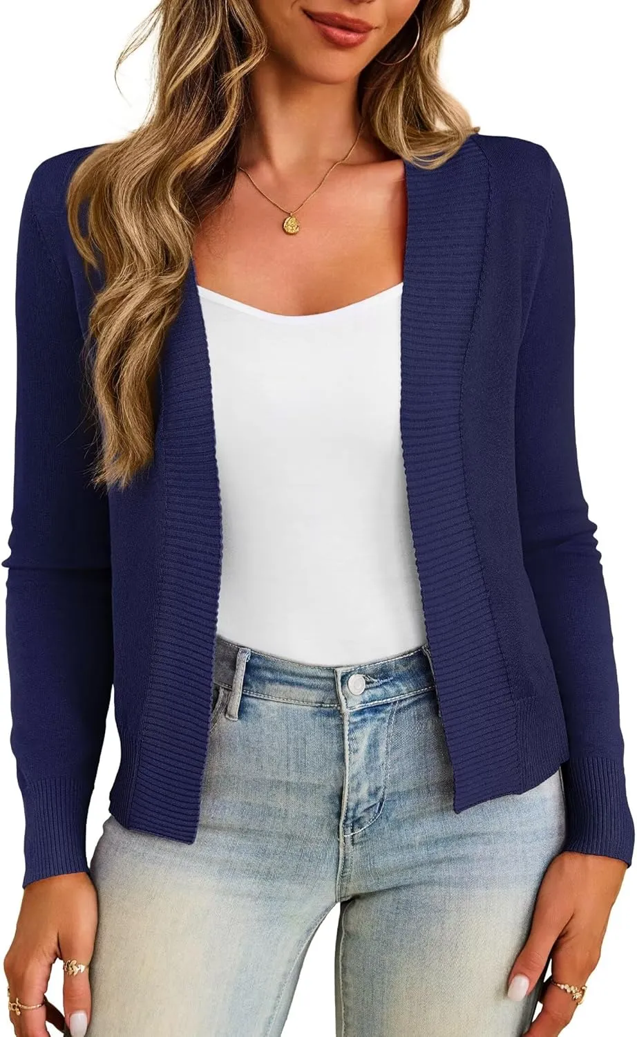 Women's Cropped Cardigan Casual Long Sleeve Open Front Knit Sweaters S-XL
