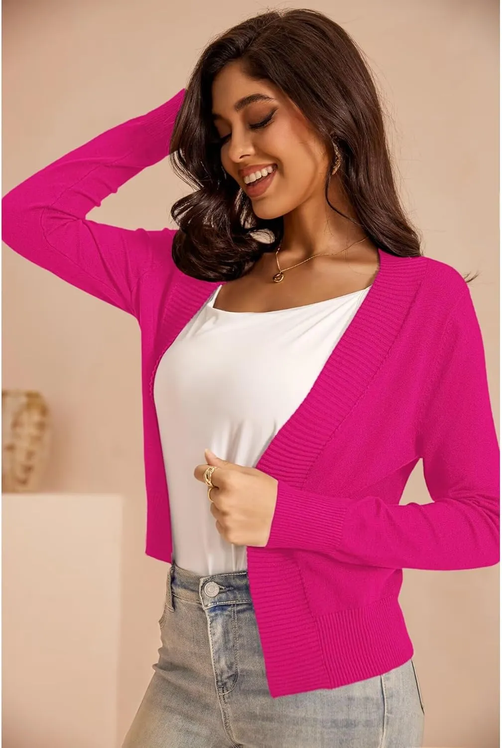 Women's Cropped Cardigan Casual Long Sleeve Open Front Knit Sweaters S-XL