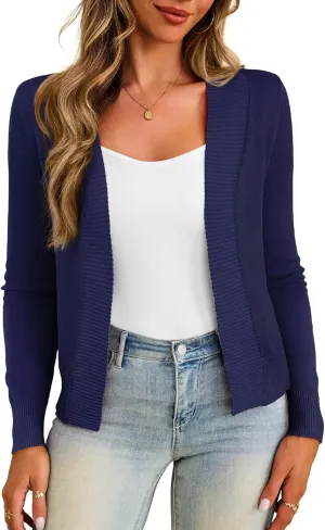Women's Cropped Cardigan Casual Long Sleeve Open Front Knit Sweaters S-XL