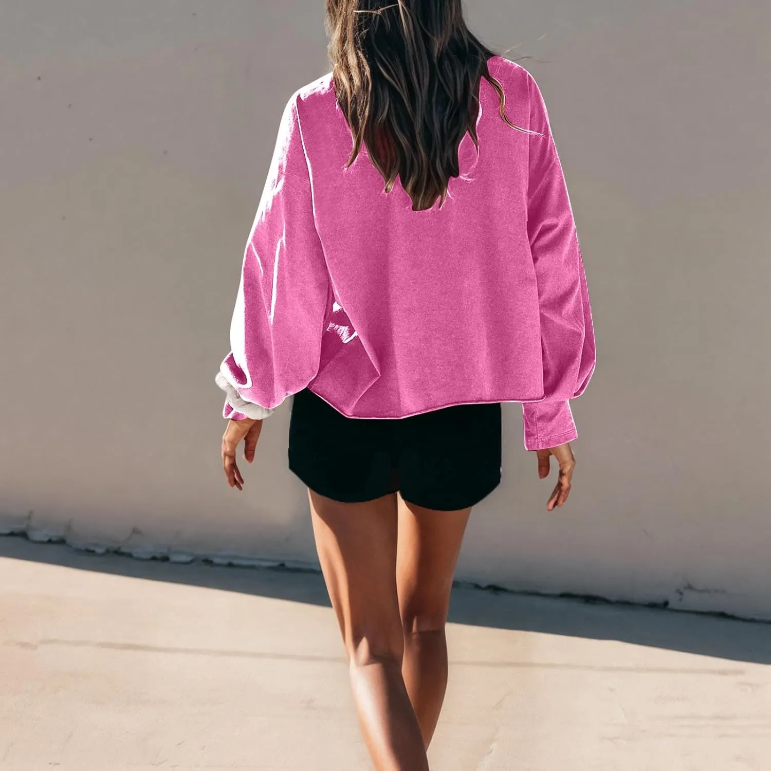 Womens Cropped Sweatshirts 2024 Fall Fashion Clothes Teen Girl Long Sleeve Oversized Crewneck Crop Pullover Tops