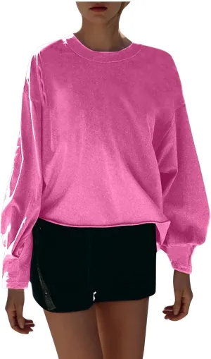 Womens Cropped Sweatshirts 2024 Fall Fashion Clothes Teen Girl Long Sleeve Oversized Crewneck Crop Pullover Tops