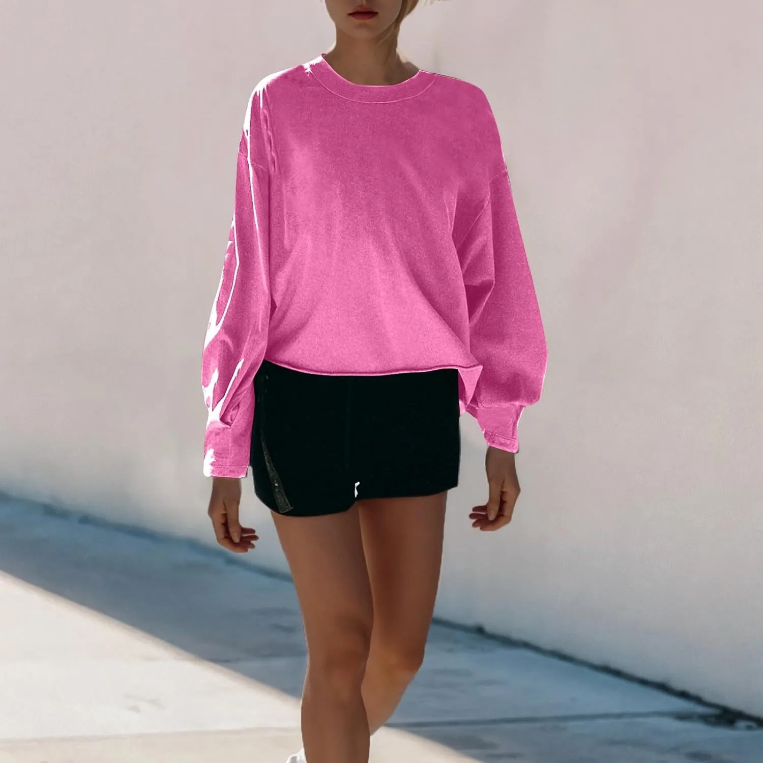 Womens Cropped Sweatshirts 2024 Fall Fashion Clothes Teen Girl Long Sleeve Oversized Crewneck Crop Pullover Tops