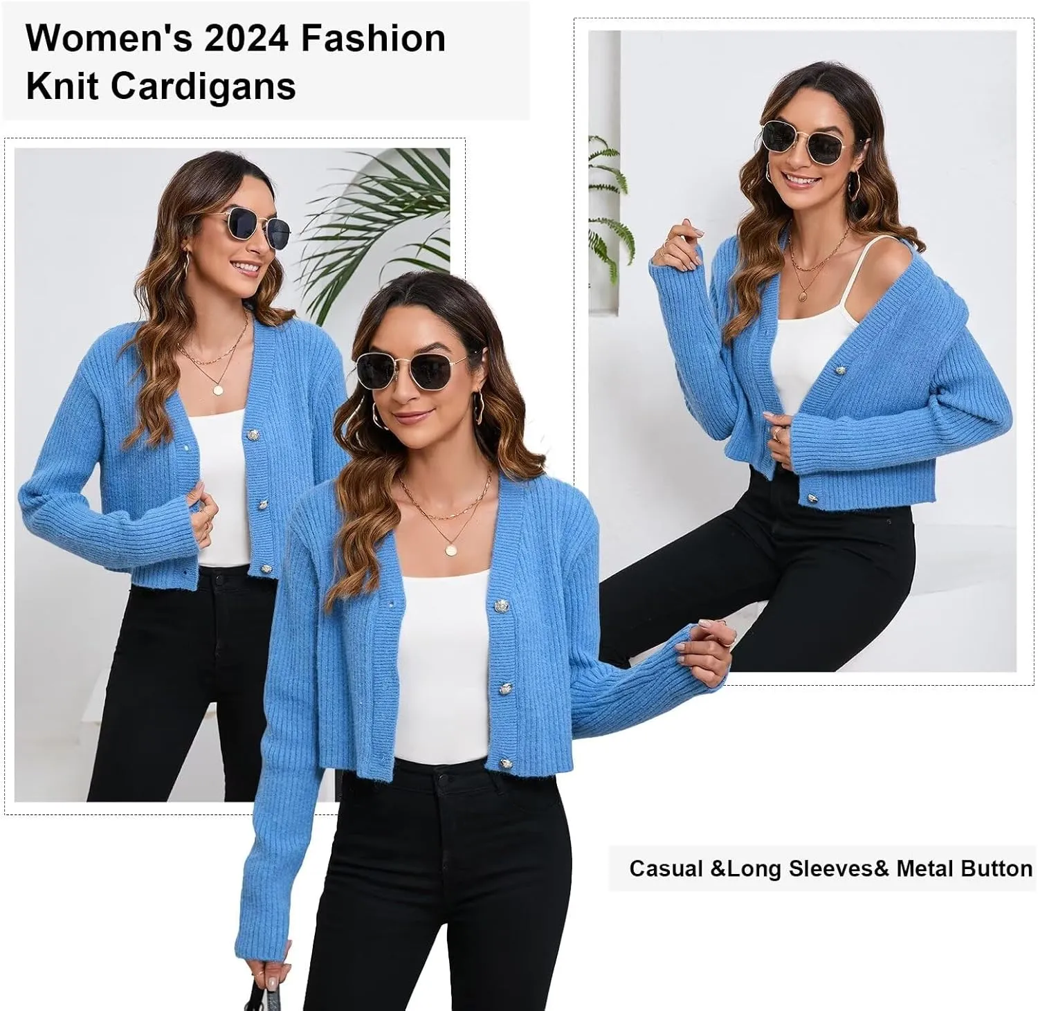 Women's Fall Cropped Cardigan Sweaters V Neck Long Sleeve Open Front Button Down Knit Sweater Tops Outerwear Coats.
