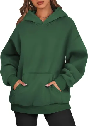Women's Fashion Loose Fall Hooded Sweatshirt Solid Color Casual Daily Long Sleeve Fleece Sweaters Pullover with Pocket