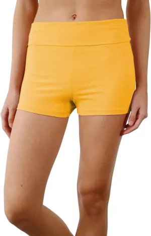 Womens Fold Over Waist Stretch Cotton Active Yoga Shorts