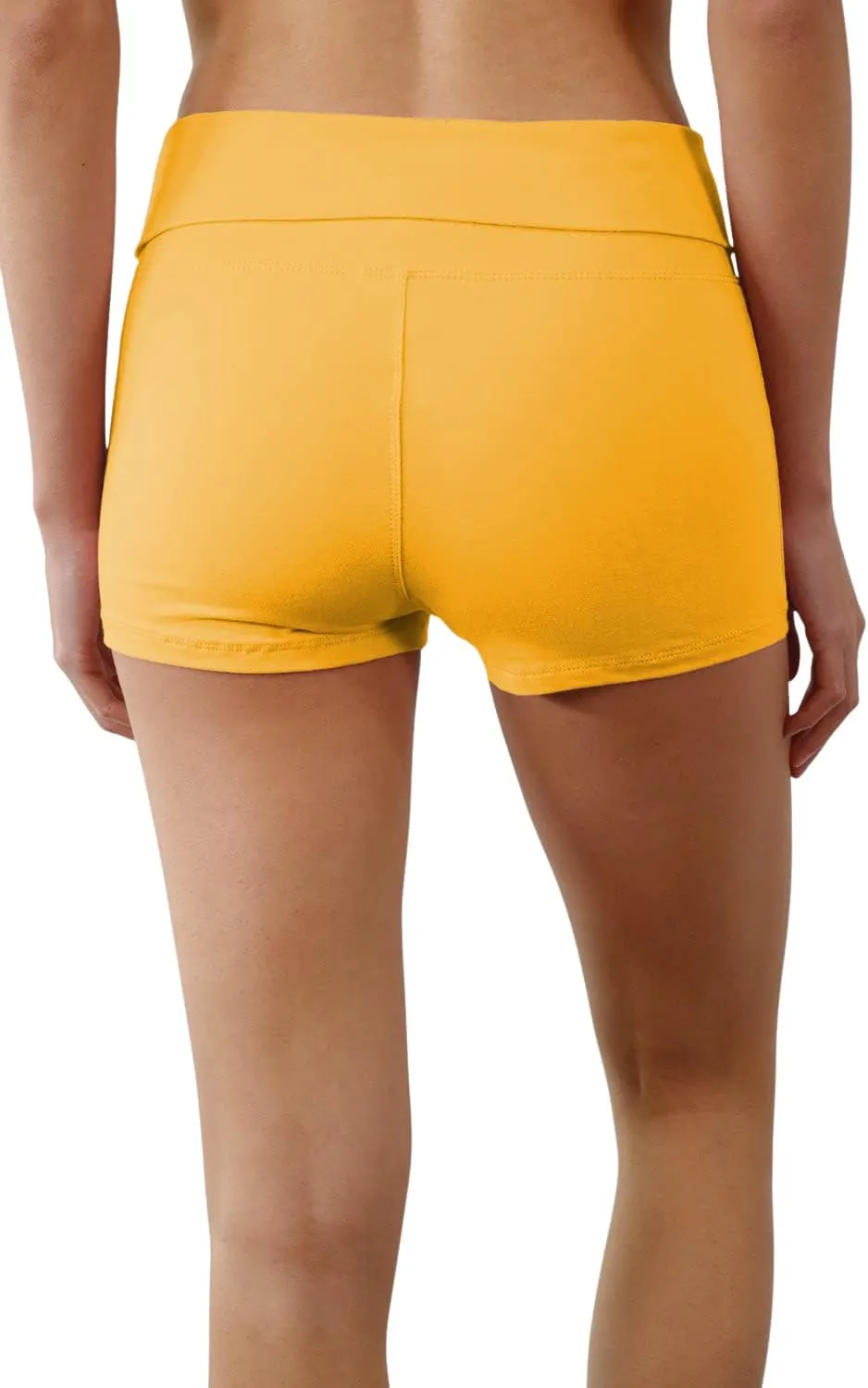 Womens Fold Over Waist Stretch Cotton Active Yoga Shorts