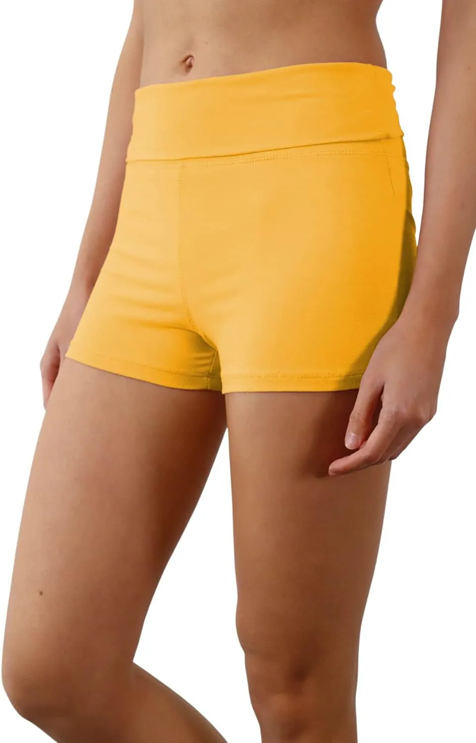 Womens Fold Over Waist Stretch Cotton Active Yoga Shorts