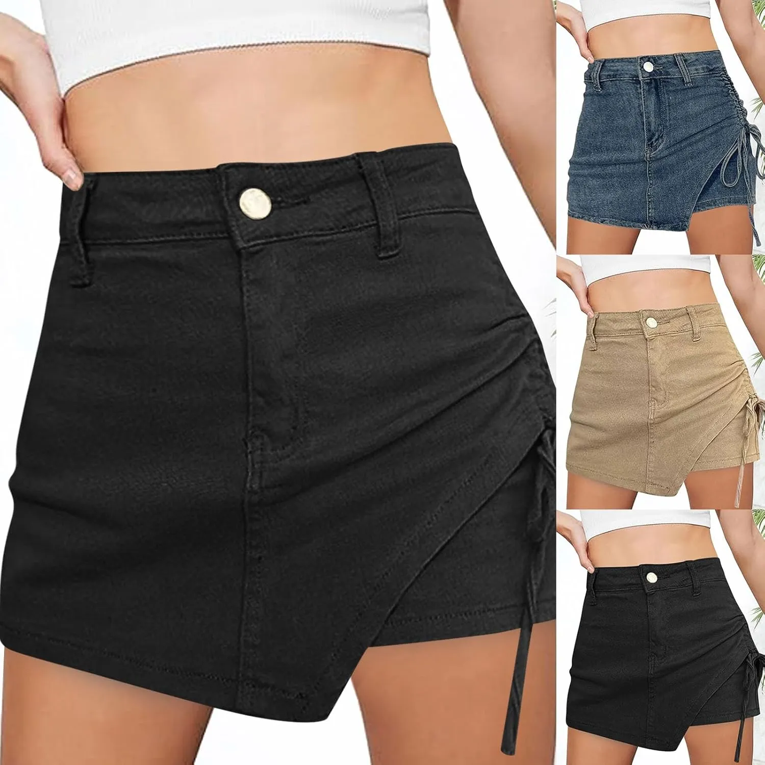 Women's High Waist A-Line Denim Shorts,Light Wash Two-Piece Design,Slimming Skort for Fashionable Summer Outfits