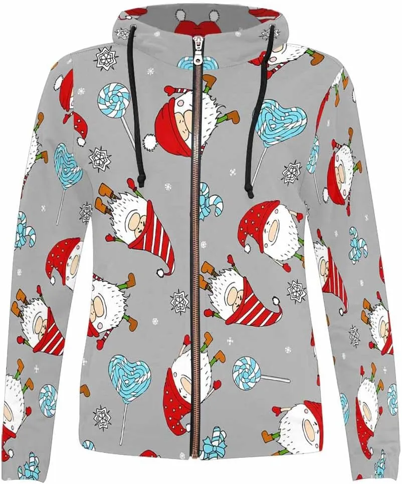 WomenS Jackets Christmas Doodle Gnome And Candy Womens Zip Up Hoodies Long Sleeve Sweatshirts Fall Outfits Sweaters