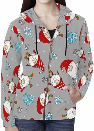 WomenS Jackets Christmas Doodle Gnome And Candy Womens Zip Up Hoodies Long Sleeve Sweatshirts Fall Outfits Sweaters
