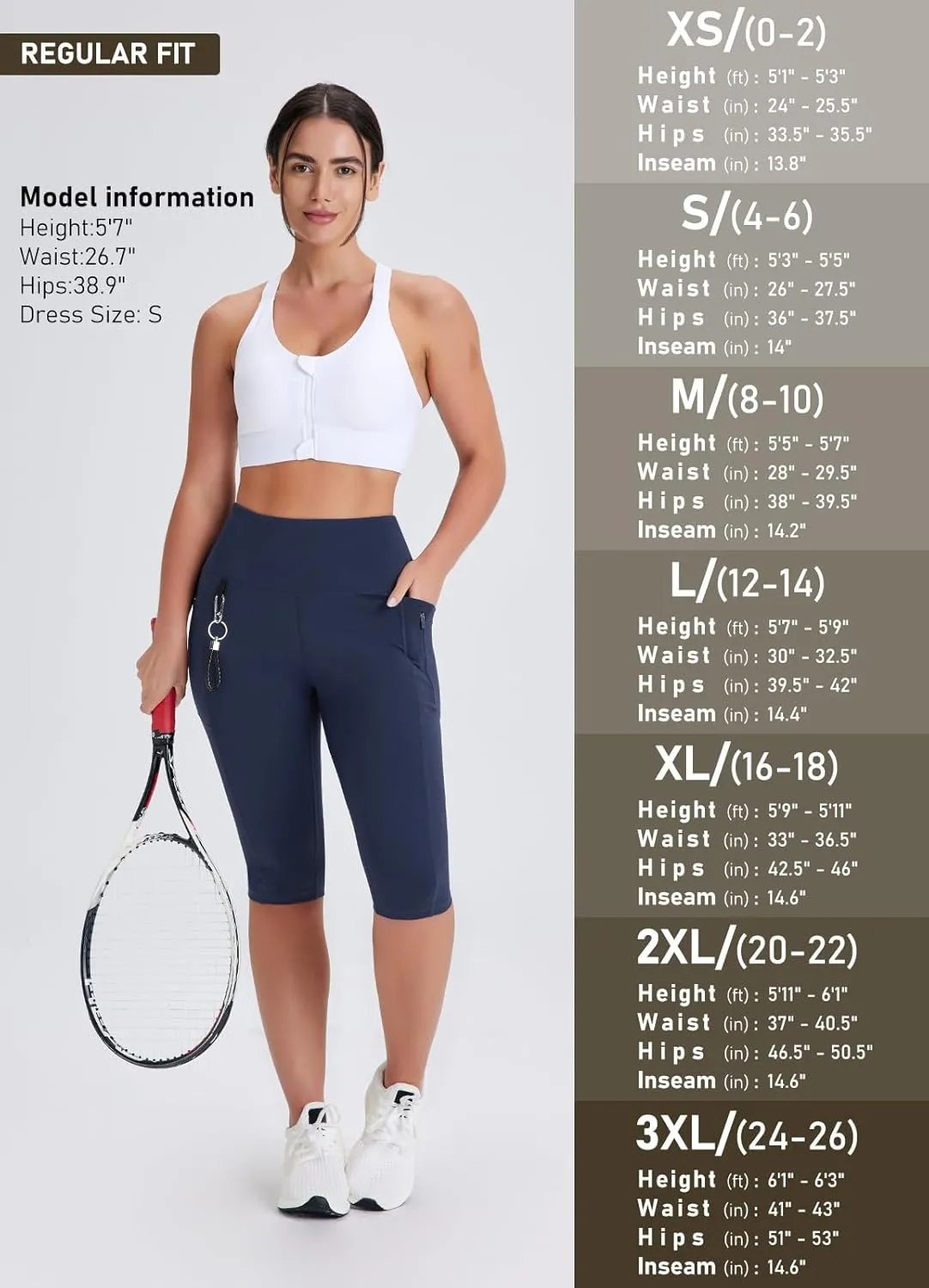 Women's Long Biker Shorts Hiking Knee Length Capri Leggings, High Waisted Bermuda Shorts with Pockets 14 Inch