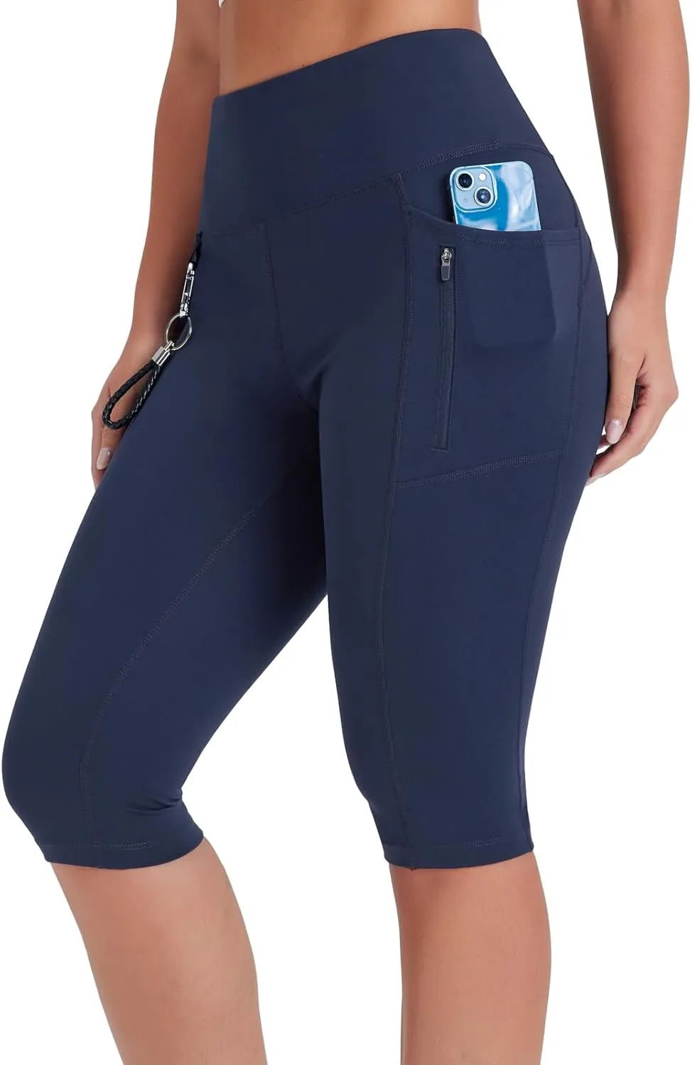 Women's Long Biker Shorts Hiking Knee Length Capri Leggings, High Waisted Bermuda Shorts with Pockets 14 Inch