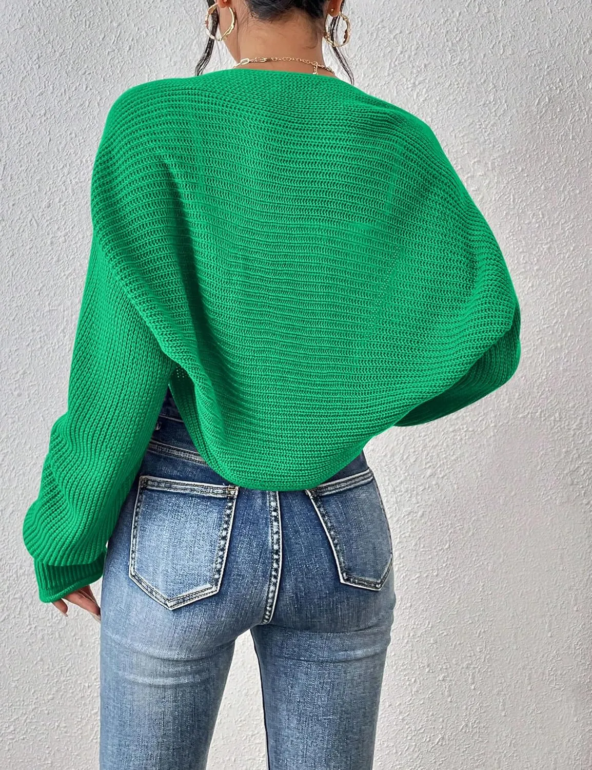 Women's Long Sleeve Open Front Knit Cropped Cardigan Sweaters Casual Solid Spring Summer Short Shrugs Sweater Coats