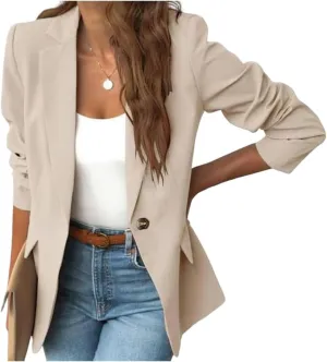 Women's Minimalist Solid Button Lapel Collar Blazer, Jackets for Women Trendy, Business Casual Outfits for Women