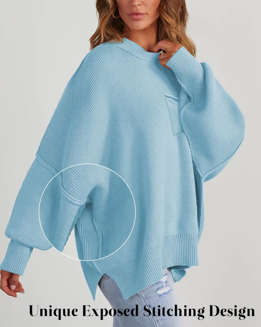 Women's Oversized Sweaters 2025 Crewneck Long Sleeve Ribbed Knit Batwing Pullover Tops