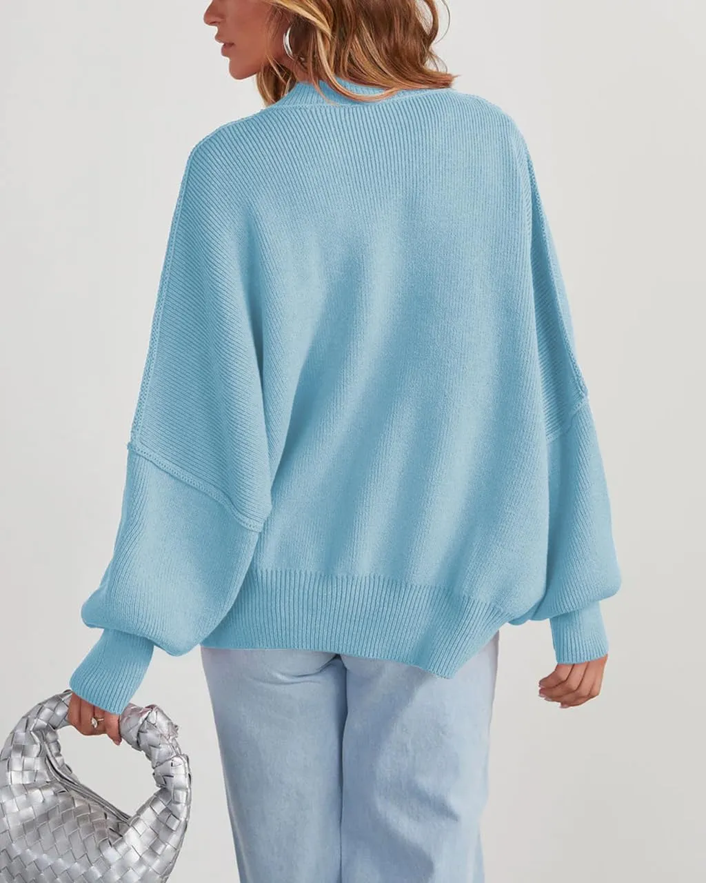 Women's Oversized Sweaters 2025 Crewneck Long Sleeve Ribbed Knit Batwing Pullover Tops