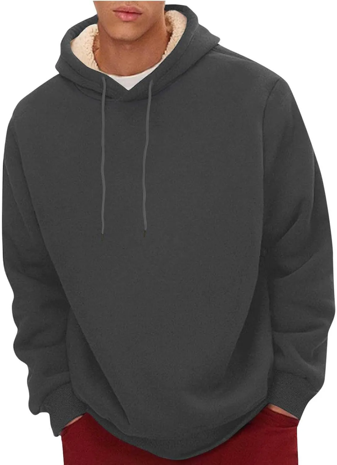 XUNRYAN Hoodies for Men Heavyweight Fleece Sweatshirt Thick Pullover Warm Hooded Sherpa Jackets Long Sleeve Shirts Outerwear