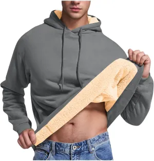 XUNRYAN Hoodies for Men Heavyweight Fleece Sweatshirt Thick Pullover Warm Hooded Sherpa Jackets Long Sleeve Shirts Outerwear