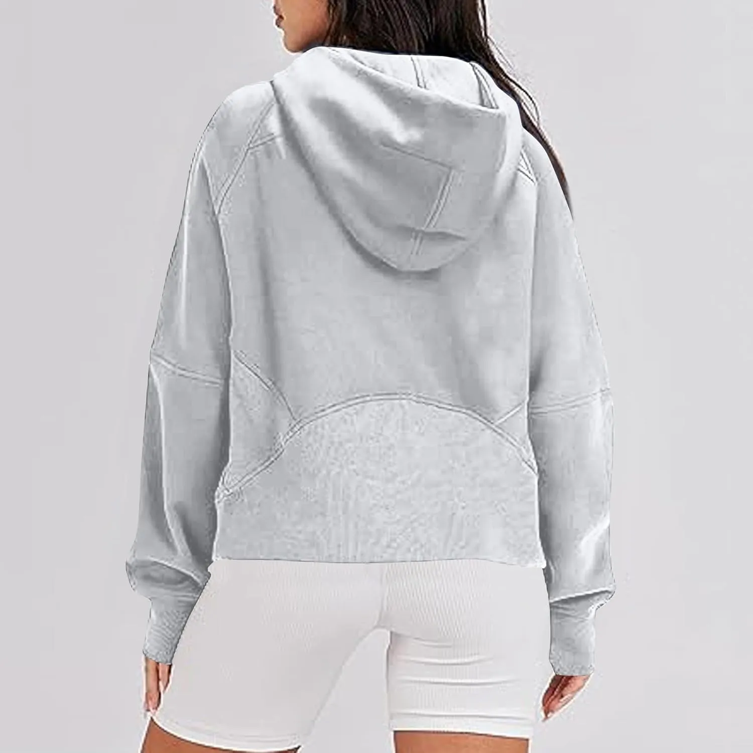 Zip Up Hoodie Women,2024 Fall Thumb Hole Half Zip Sweatshirts Fleece Jackets Tops Oversized Pullover With Pockets