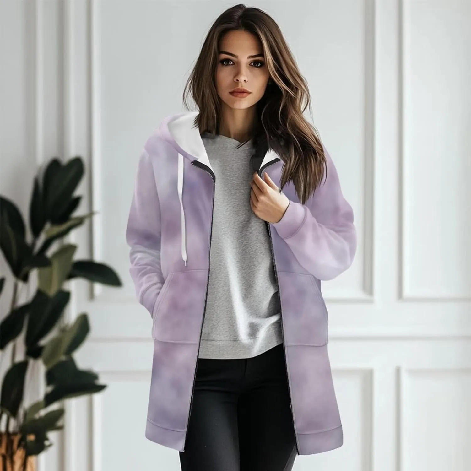 Zip Up Hoodies for Women Trendy Tie Dye Hooded Sweatshirts Oversized Long Sleeve Pullover Drawstring Jackets
