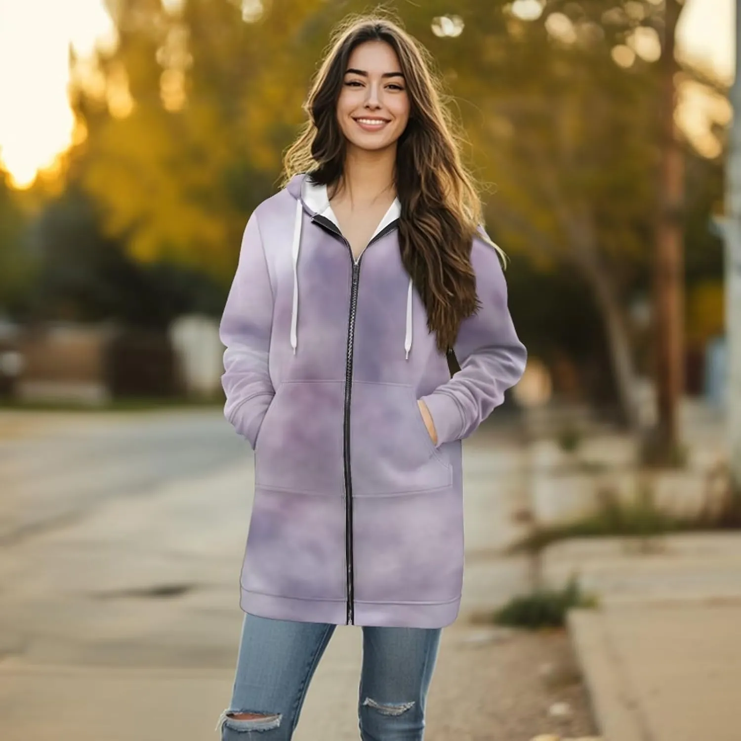 Zip Up Hoodies for Women Trendy Tie Dye Hooded Sweatshirts Oversized Long Sleeve Pullover Drawstring Jackets