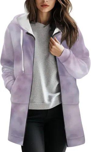 Zip Up Hoodies for Women Trendy Tie Dye Hooded Sweatshirts Oversized Long Sleeve Pullover Drawstring Jackets