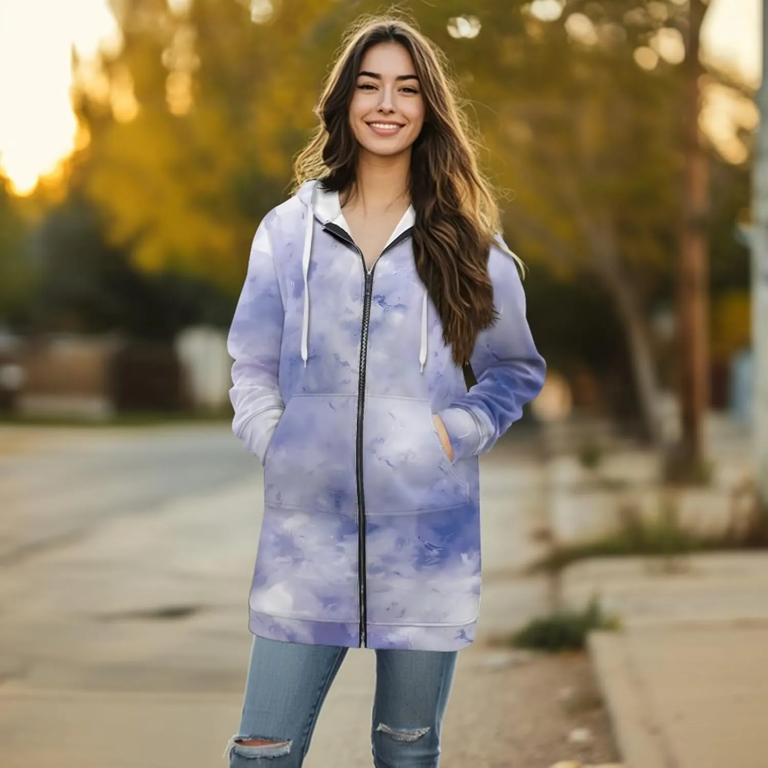 Zip Up Hoodies for Women Trendy Tie Dye Hooded Sweatshirts Oversized Long Sleeve Pullover Drawstring Jackets