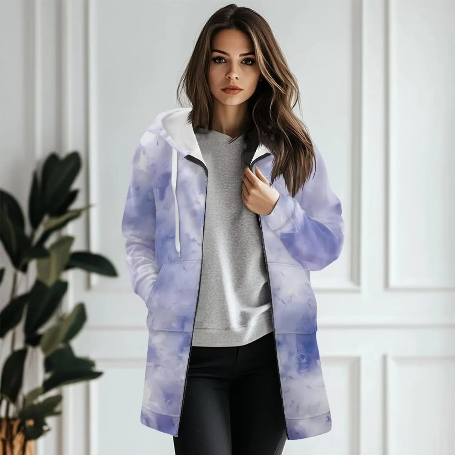 Zip Up Hoodies for Women Trendy Tie Dye Hooded Sweatshirts Oversized Long Sleeve Pullover Drawstring Jackets